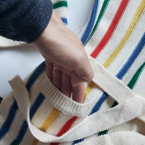 Vintage 1970s Tomboy Of California Multicolor Striped Knit Sweater Waist Tie - Picture 4 of 7